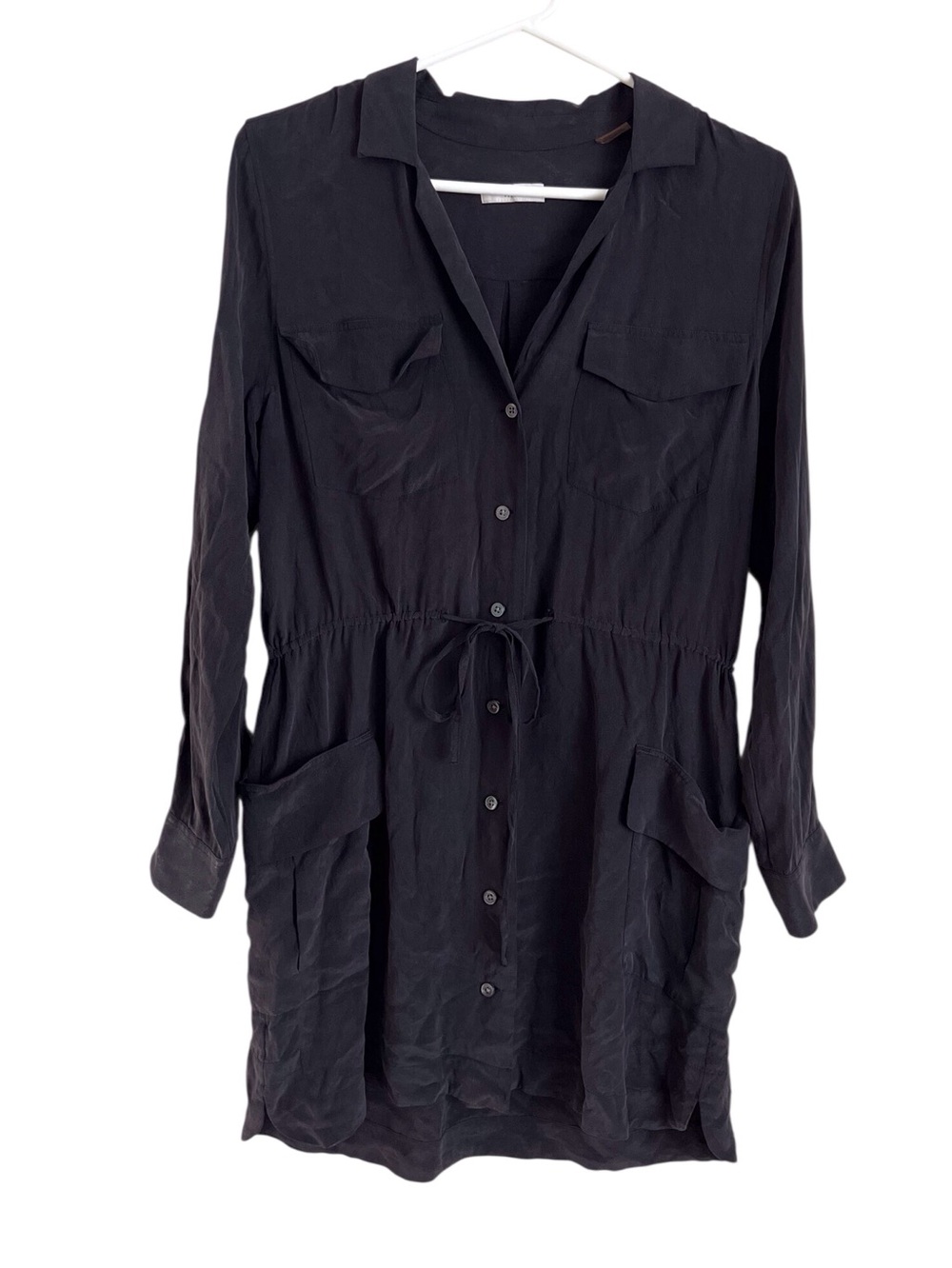 Equipment Femme Black Silk Shirt Dress Utility Quiet Luxury Mini Neutral XS
